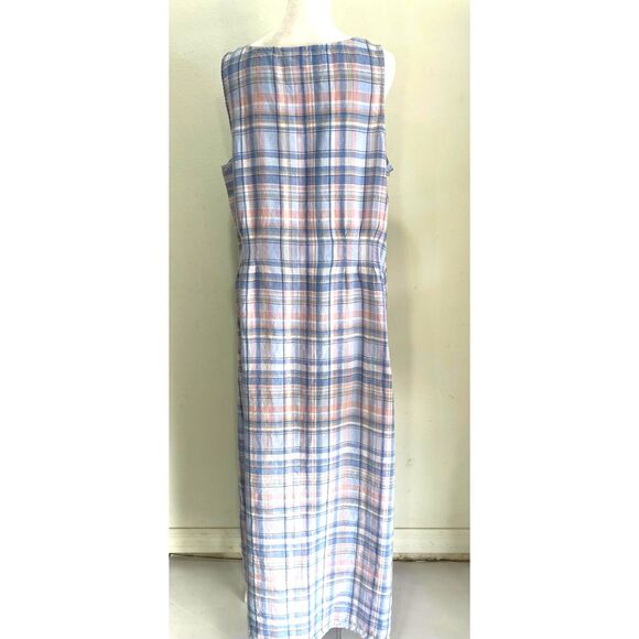 J. Jill love linen maxi dress plaid blue resortwear beach coastal casual women L - Picture 6 of 9